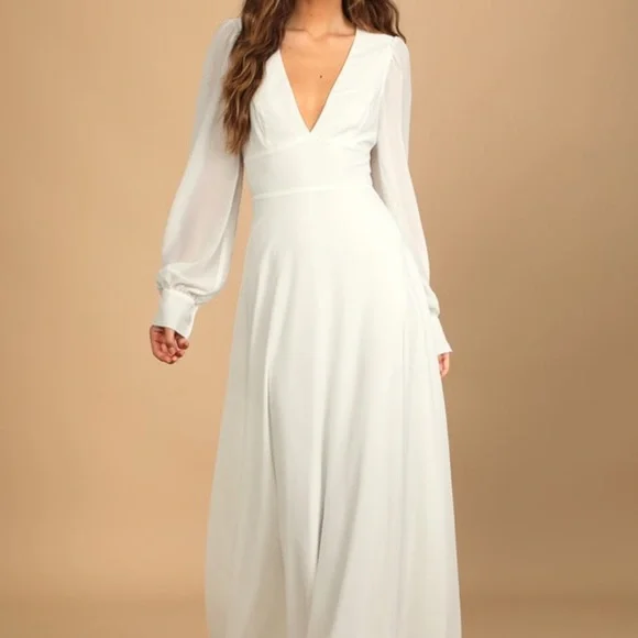Lulus | Dresses | Lulus Talk About Divine White Long Sleeve Backless Maxi  Dress | Poshmark